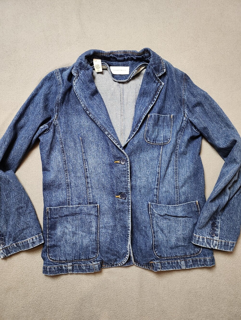 Jones New York Jeans Blue Denim Blazer Jacket Size L 100% Cotton